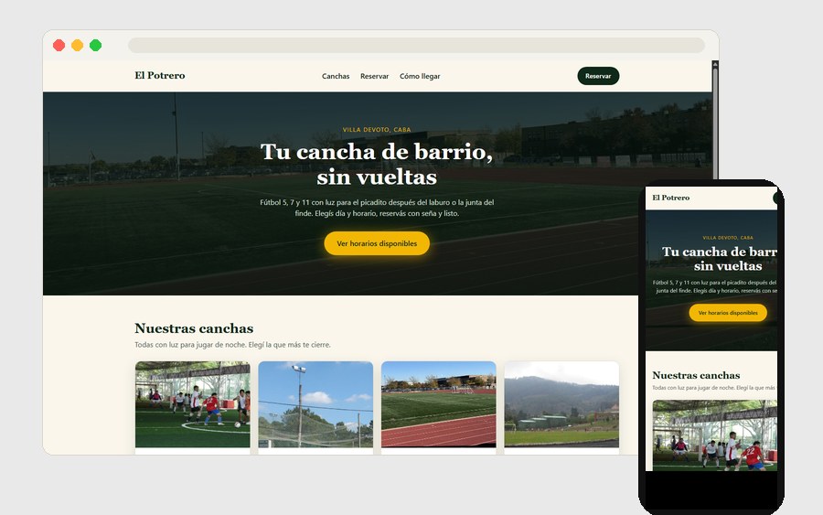 Vista previa de un sistema de reservas de canchas