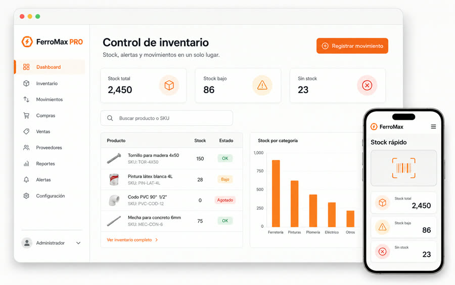 Vista previa de un sistema de inventario